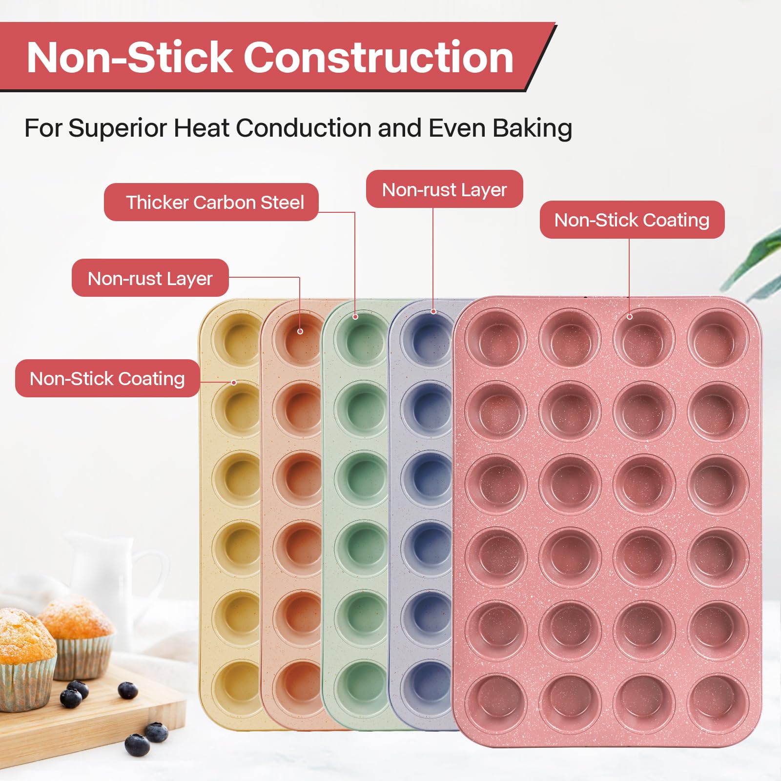 Spmarkt 2-Pack Healthy Baking Cupcake Pan| Non Stick 12-Cup Muffin Pan | Durable & Easy Clean Muffin Tin | Perfect for Cupcakes, Muffins (Beige)