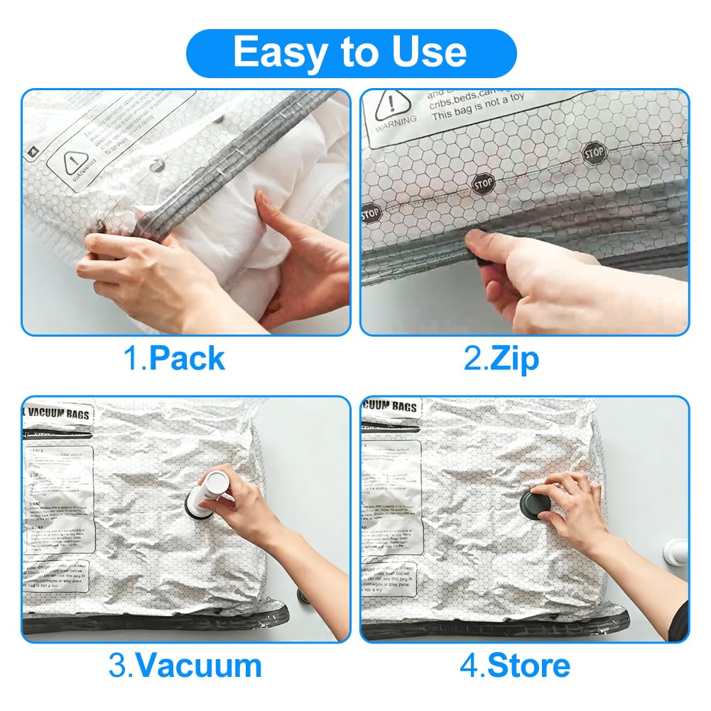 Vacuum Seal Bags 18-Pack with Wireless Pump, 6 Large/6 Medium/6 Sizes, Reusable Storage for Clothes Travel, Luggage & Suitcases, Portable Space Saver
