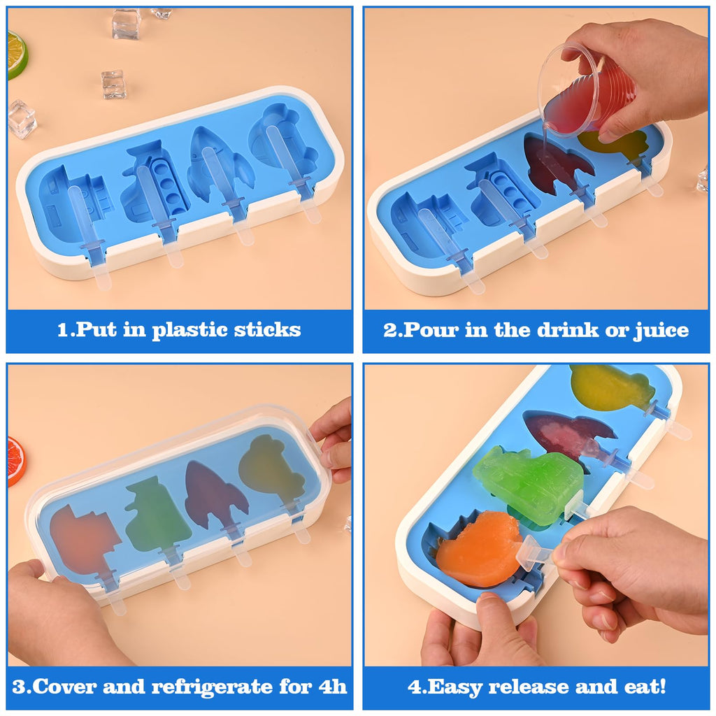 WMKGG Cartoon Silicone Popsicle Molds for Kids, 2 PCS Popsicles Molds