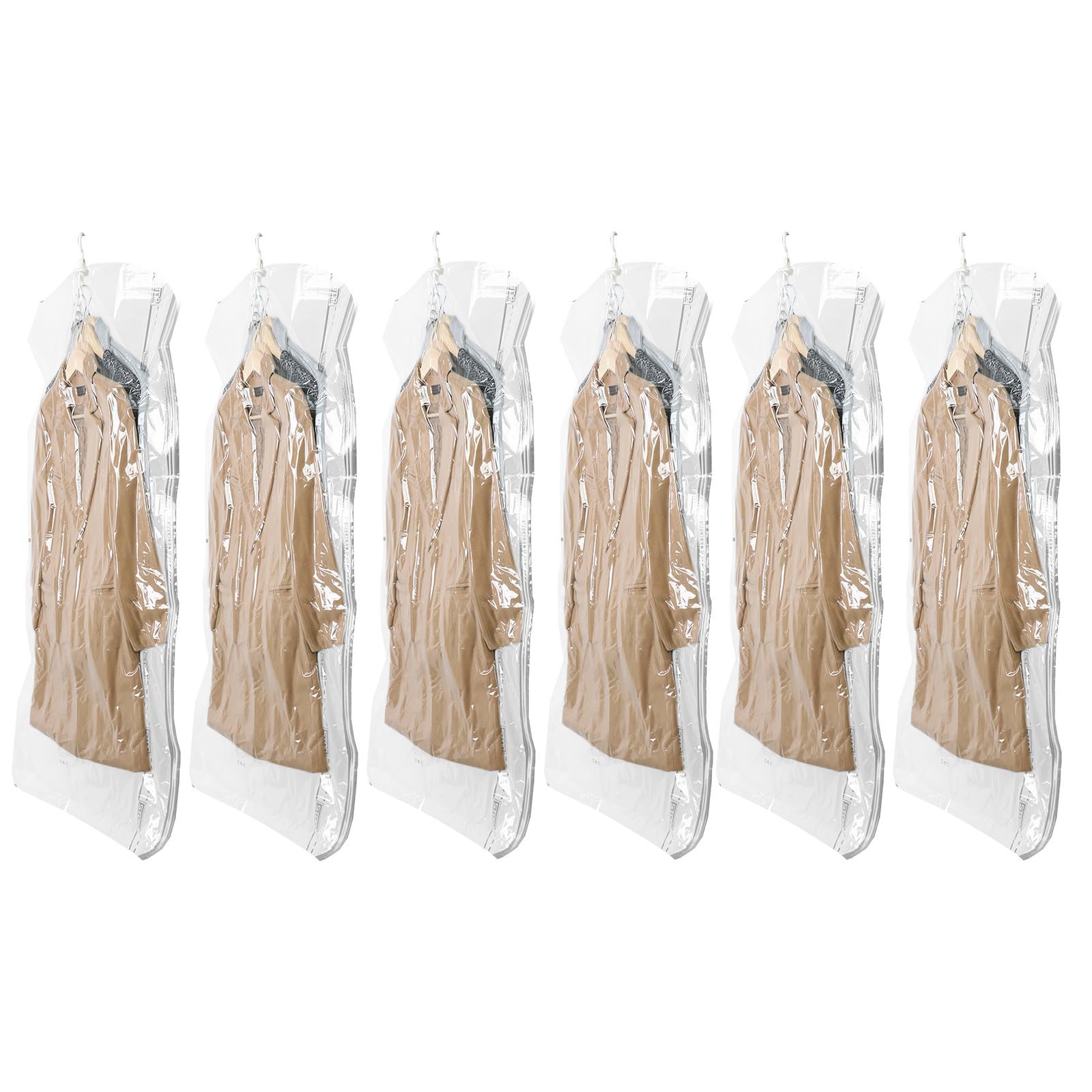 TAILI Hanging Vacuum Sealer Storage Space Saver Bags for Clothing,Travel, Suits and Jackets, Closet Organizers, 6 Pack Jumbo Clear