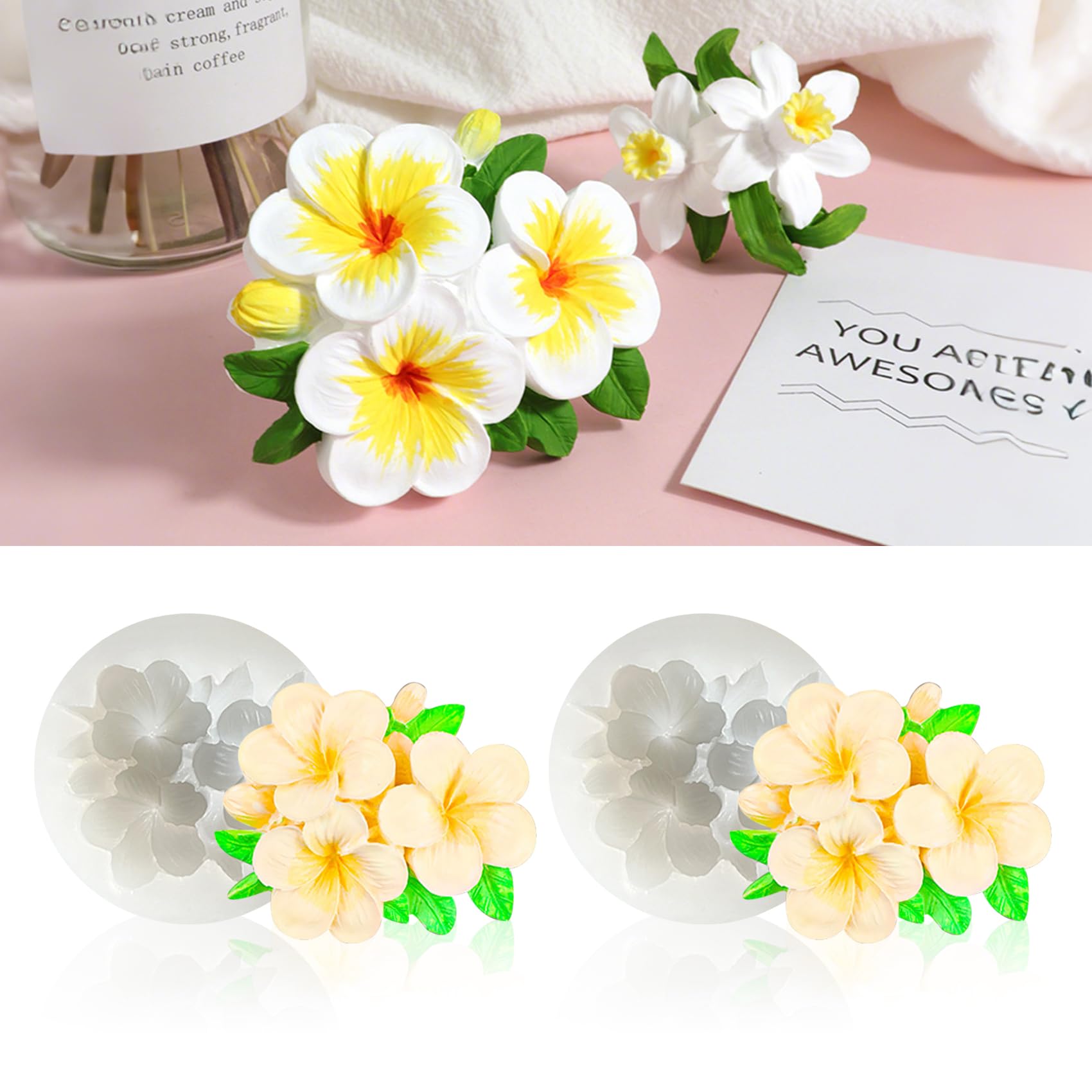 MGLIFEUL 2Pcs Frangipani Flower Candle Wax molds Silicone Shapes for Wax Candles Making Valentine Flower Silicone Large Candle Wax Making molds for Candles moldes de silicona Flores para velas