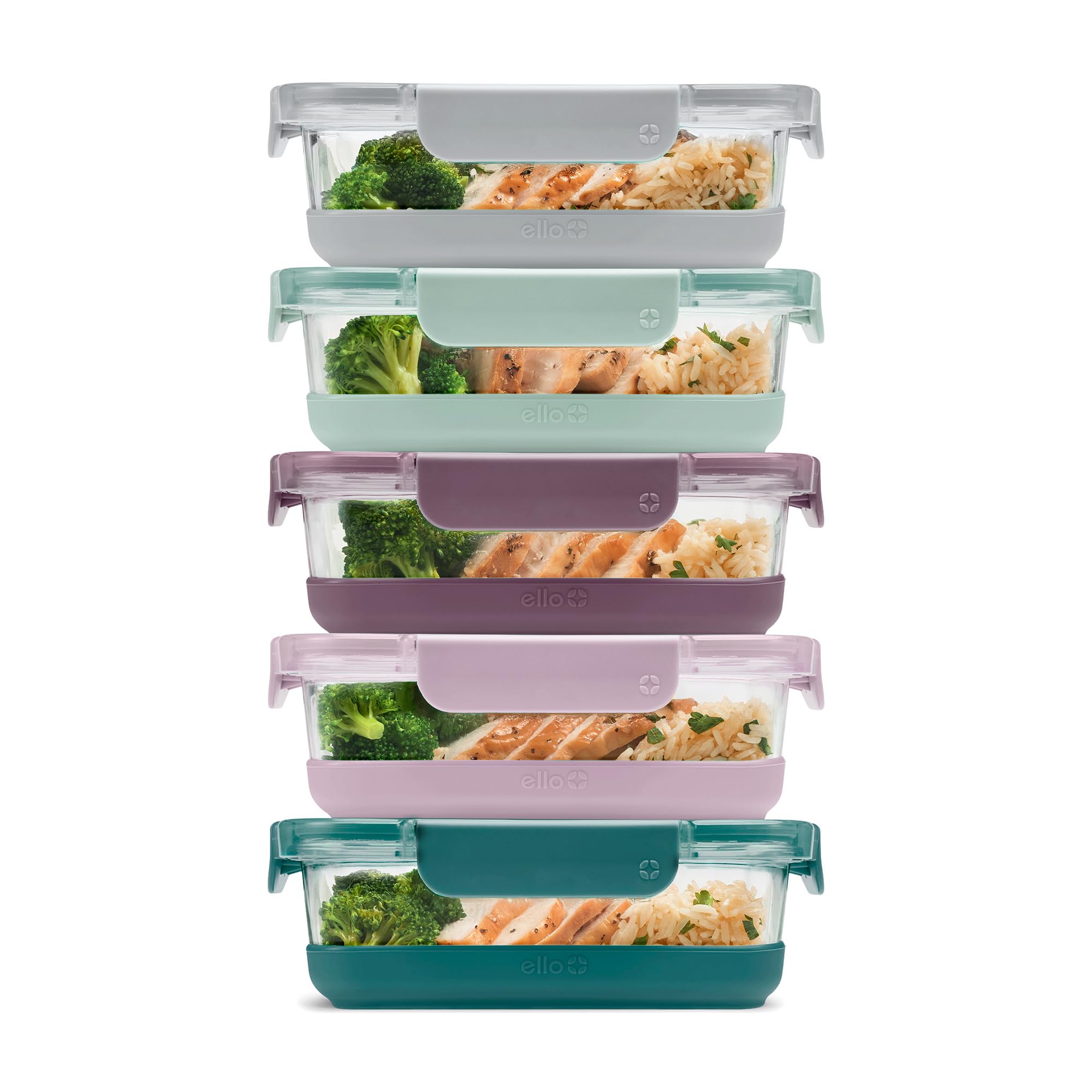 Ello Duraglass Refresh 3.4 Cup Meal Prep Containers, 10 Pc, Garden Goals