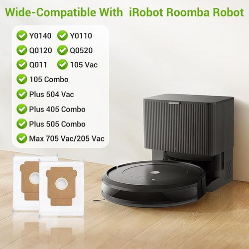 16 Pack Q0520 Vacuum Bags for iRobot Roomba Plus 405 Combo/Plus 505 Combo/Plus 504 Vac/Y0140 Combo/Y0110/Q0120/Q011/104 Combo/105 Combo/105 Vac/Max 705 Vac/205 Vac Large Capacity Vacuum Dust Bag