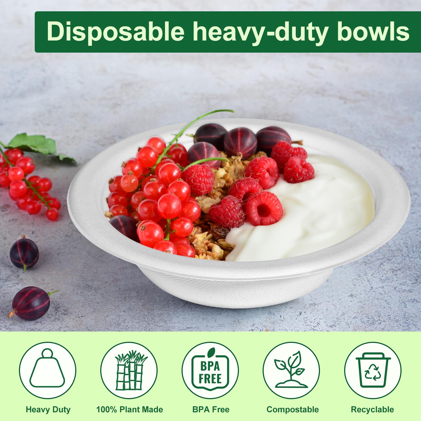 Pony Packaging Paper Bowls 12oz, Disposable Bowls Heavy Duty, 1000-Pack 100% Compostable Disposable Soup Bowl, Biodegradable Bagasse Paper Bowls Bulk-White
