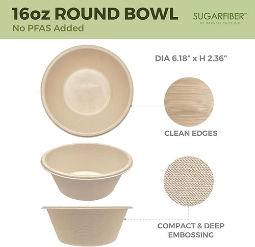 16oz Compostable Paper Bowls Disposable Round Natural Soup Bowls, 500 Count