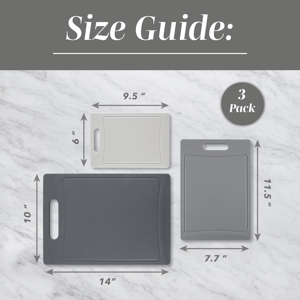 COOK WITH COLOR Non-Slip Cutting Board Set – Kitchen Essentials with Easy Grip Handle for Meat, Veggies, and Fruits, 3 Cutting Boards, Gray