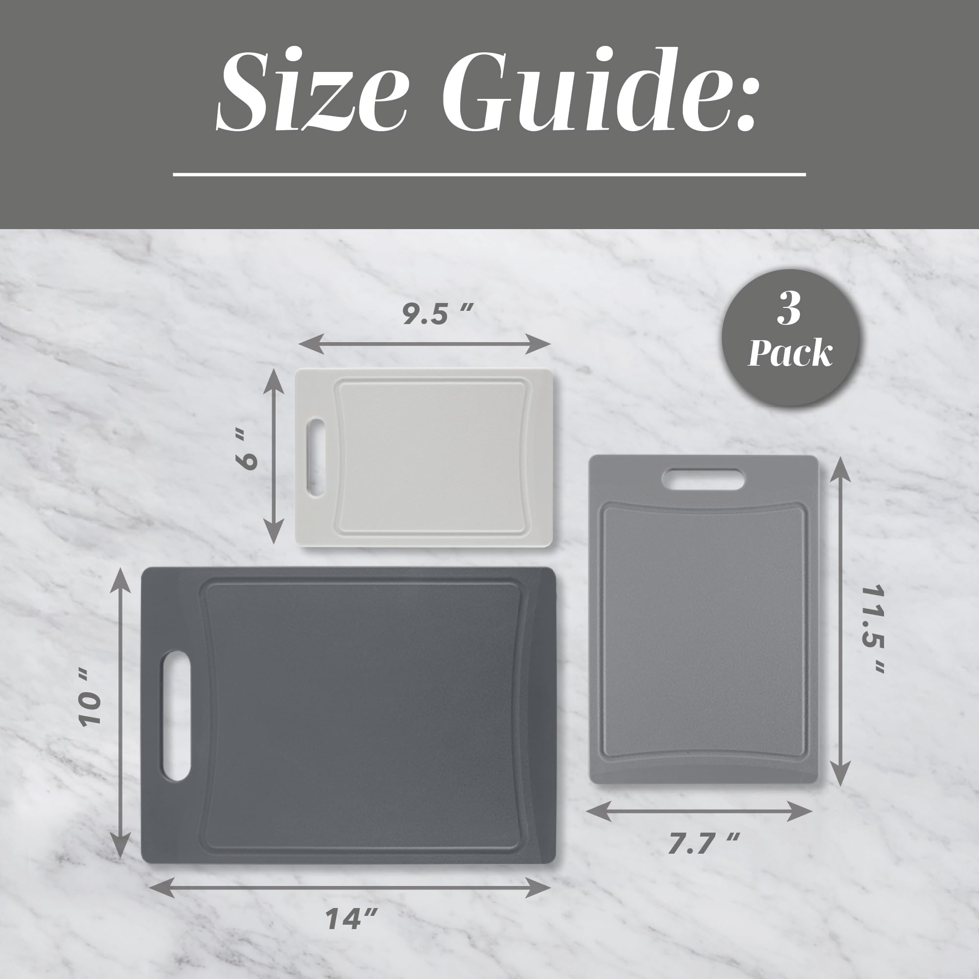 COOK WITH COLOR Non-Slip Cutting Board Set – Kitchen Essentials with Easy Grip Handle for Meat, Veggies, and Fruits, 3 Cutting Boards, Gray