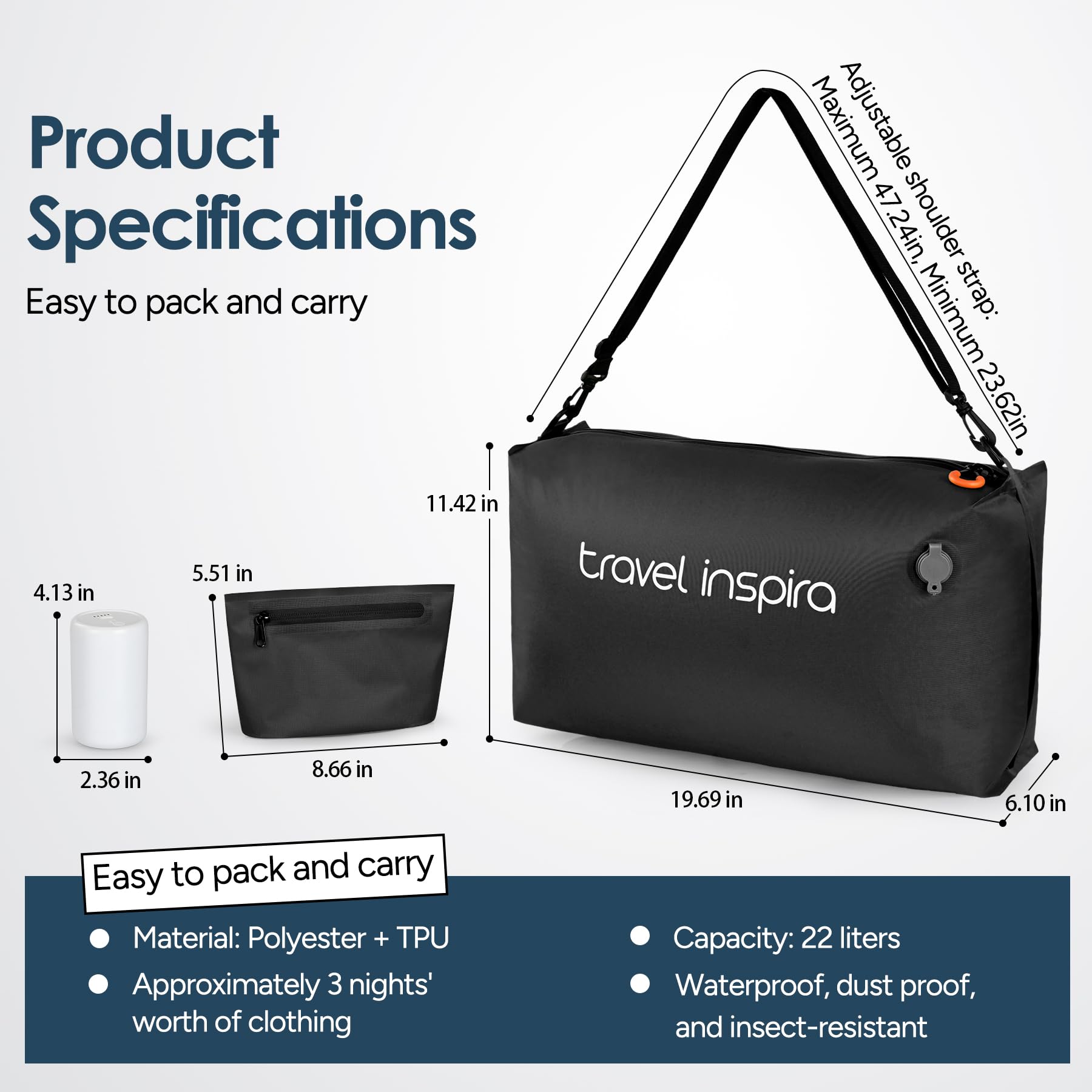 Compression Packing Cube with Electric Pump, Waterproof Travel Storage Bag