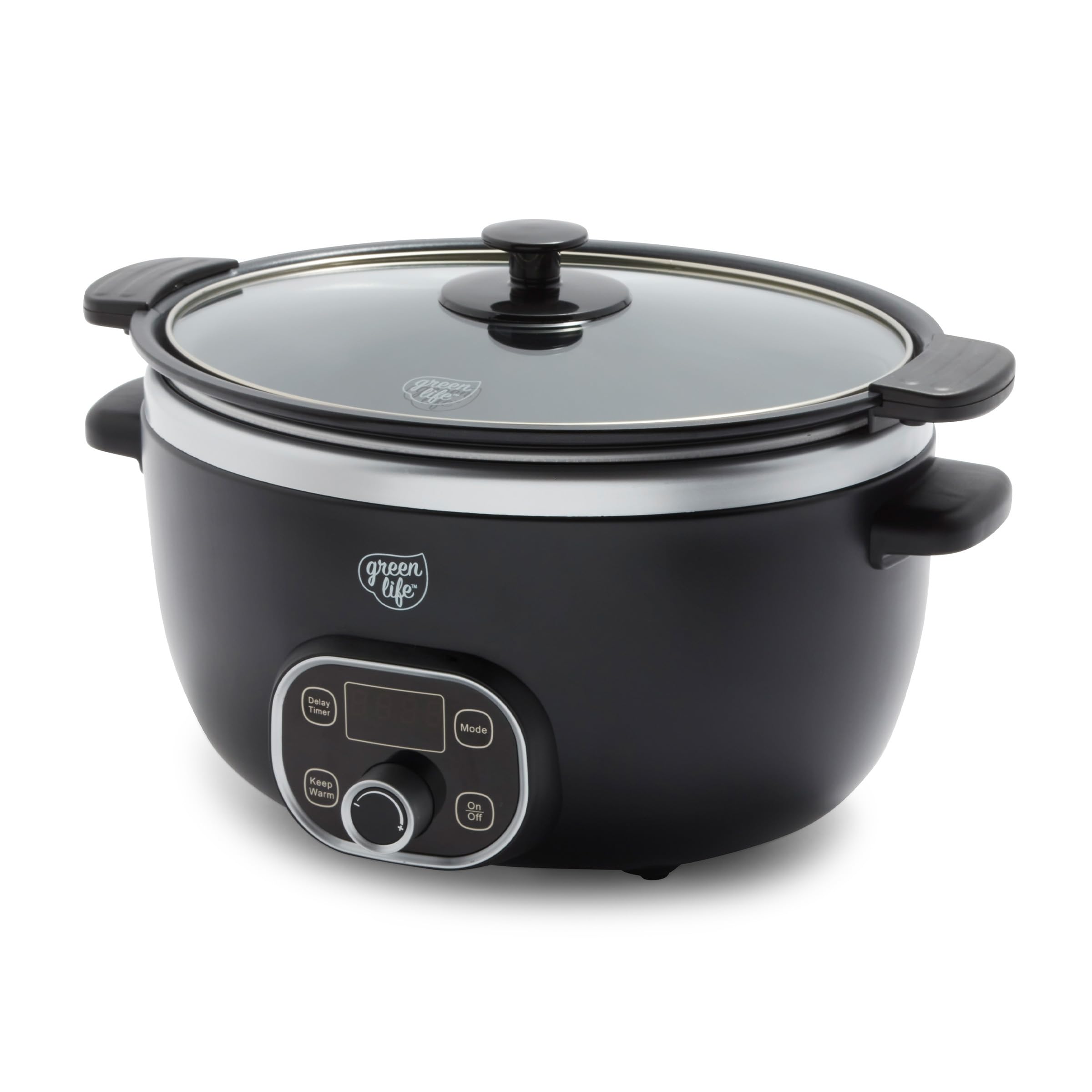 GreenLife 8QT Ceramic Nonstick Slow Cooker, Cooktop/Oven Safe, Black