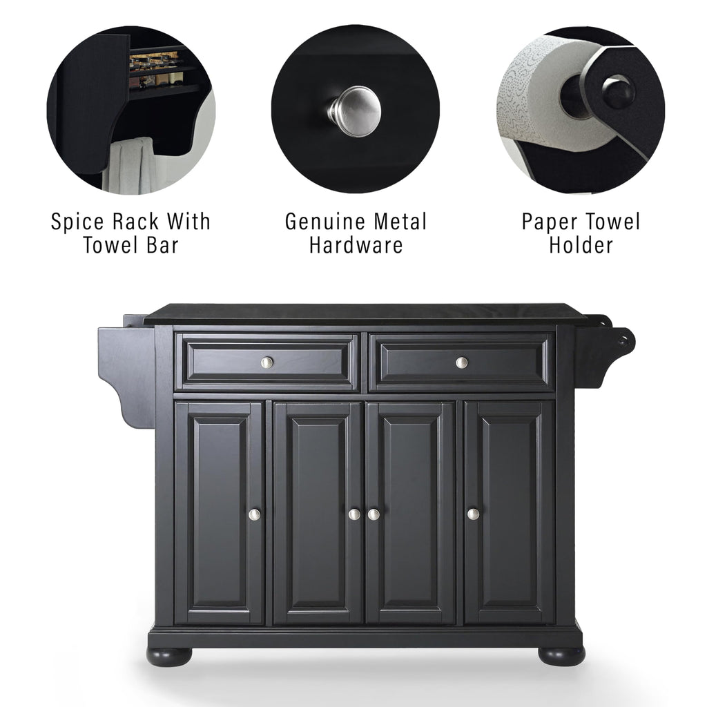 Crosley Furniture Alexandria Granite Top Rolling Kitchen Island Storage Cart, Microwave Stand, Spice Rack, Black