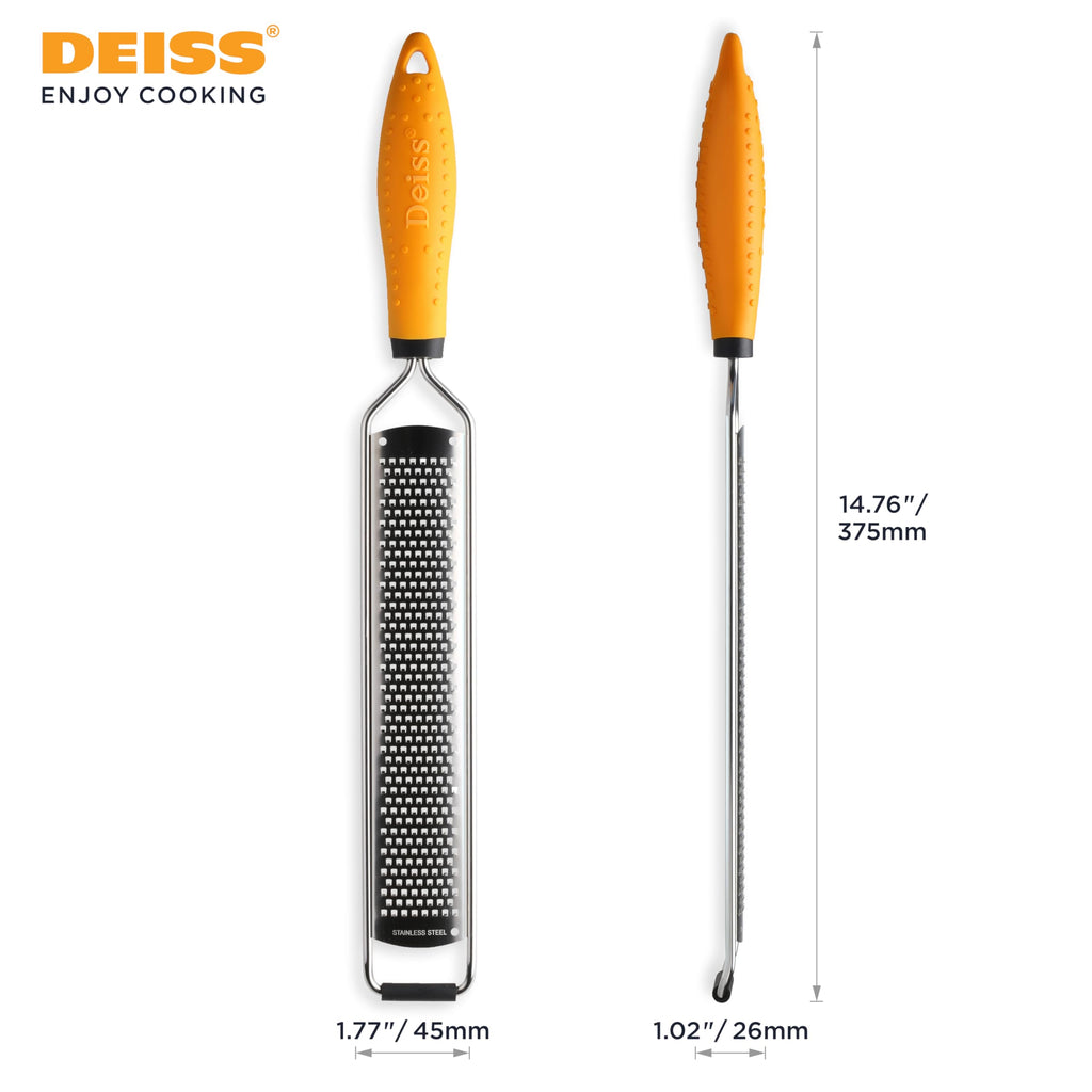 Deiss PRO Lemon Zester & Heavy Duty Grater - Parmesan, Garlic, Nutmeg, Chocolate, Fruits, Vegetables, Ginger & Cheese Shredder