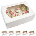 Global Sugar Art 14x10x5 Inch Cupcake Box with Window, White, 5-Count