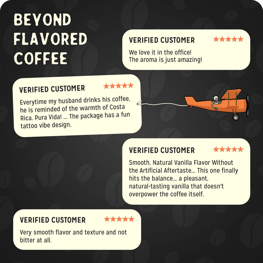 Bones Coffee Company S'morey Time Flavored Coffee - Medium Roast - Ground or Whole Bean - Low-Acid Arabica Coffee Beans - Balanced S'mores and Graham Cracker Flavor - 12 Oz