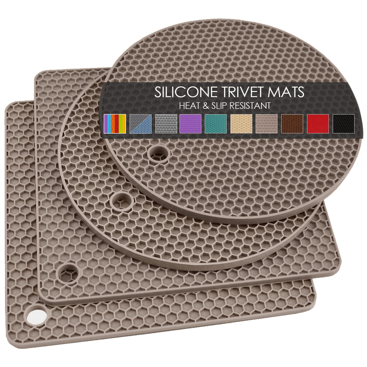 Silicone Trivets for Hot Pots and Pans, 3 Pack Heat Resistant Pot Holders for kitchen Large Silicone Trivet Mat for Hot Dishes, Black Hot Pads for Kitchen Counter, Hot Mats Spoon Rest, 9 * 12 Inches