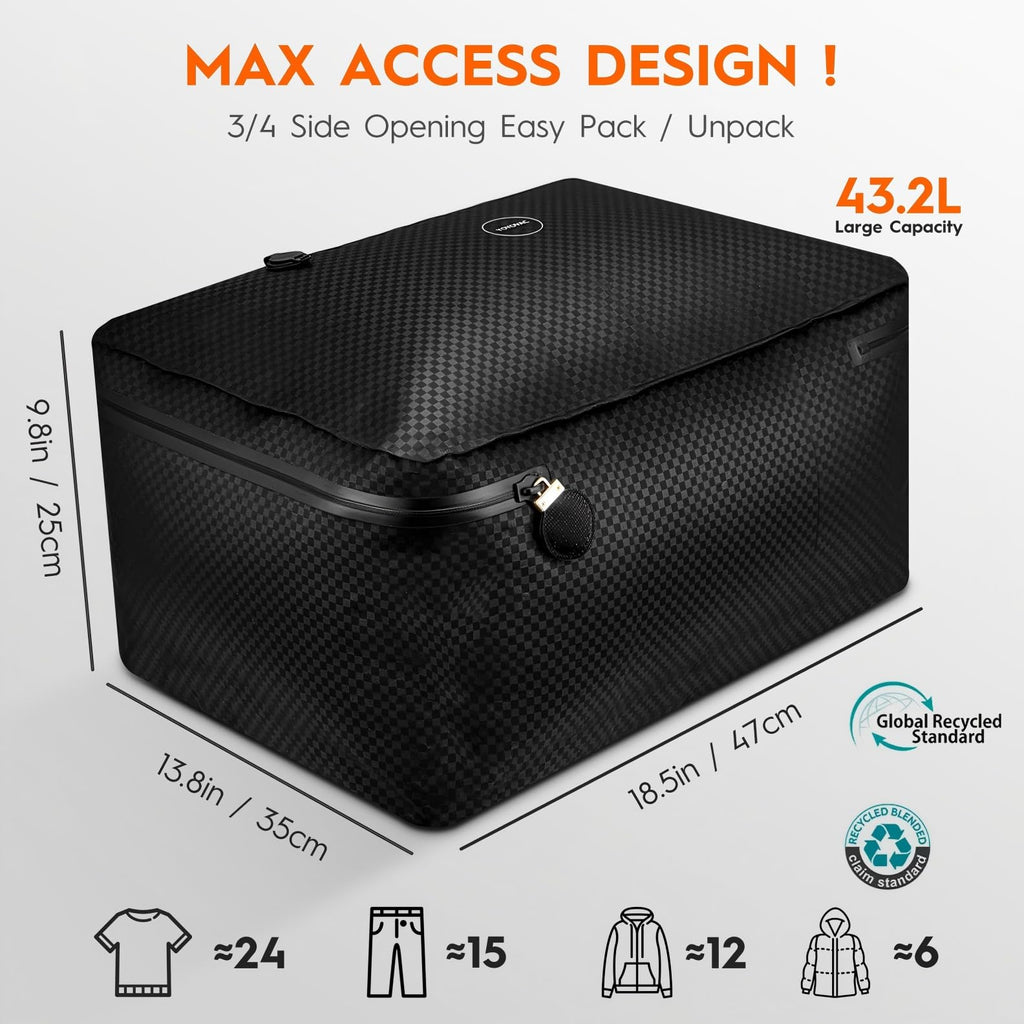 YOYOVAC 43L Max Capacity Vacuum Suitcase Compression Bags with Wireless Pump - Space Saver Bags for Travel Luggage, No Checked Baggage, Reusable, IP68, Fits 20/24/28 Inch Suitcases (No Tracker)
