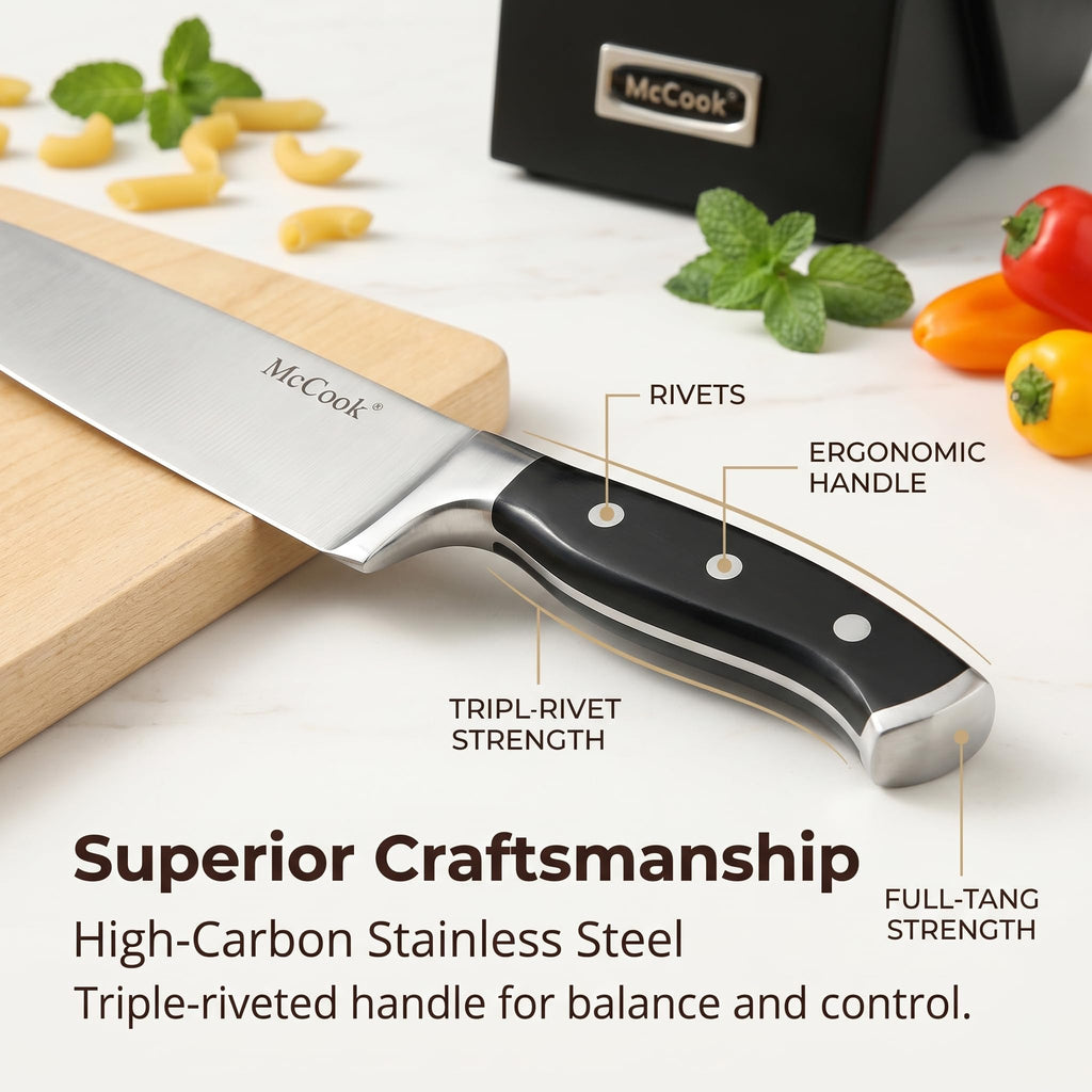 McCook Knife Set Sharp Kitchen Knife Block Set w Built-in Sharpener