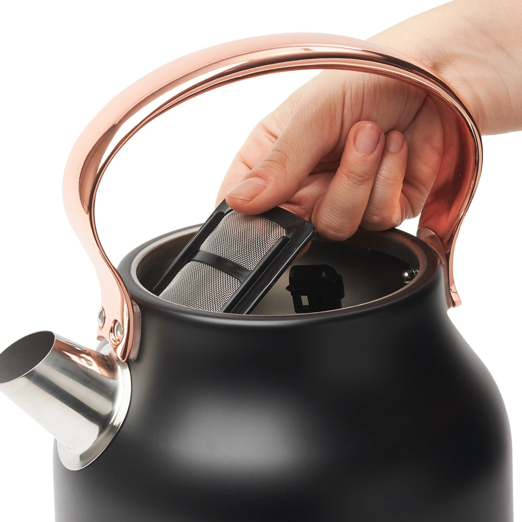 Haden Heritage 1.7 Liter Stainless Steel Electric Kettle, Hot Water Tea Kettle with 360-Degree Base and Auto Shutoff, Black & Copper