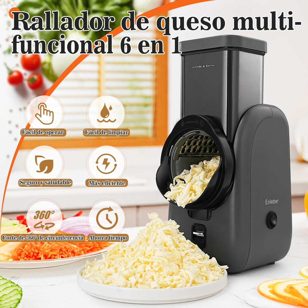 Electric Cheese Grater Rotary Slicer-One-Touch Control Vegetable Slicer, Nuts Grinder Cheese Shredder for Home Kitchen Use, 6 Replaceable Stainless Steel Blades(Black)