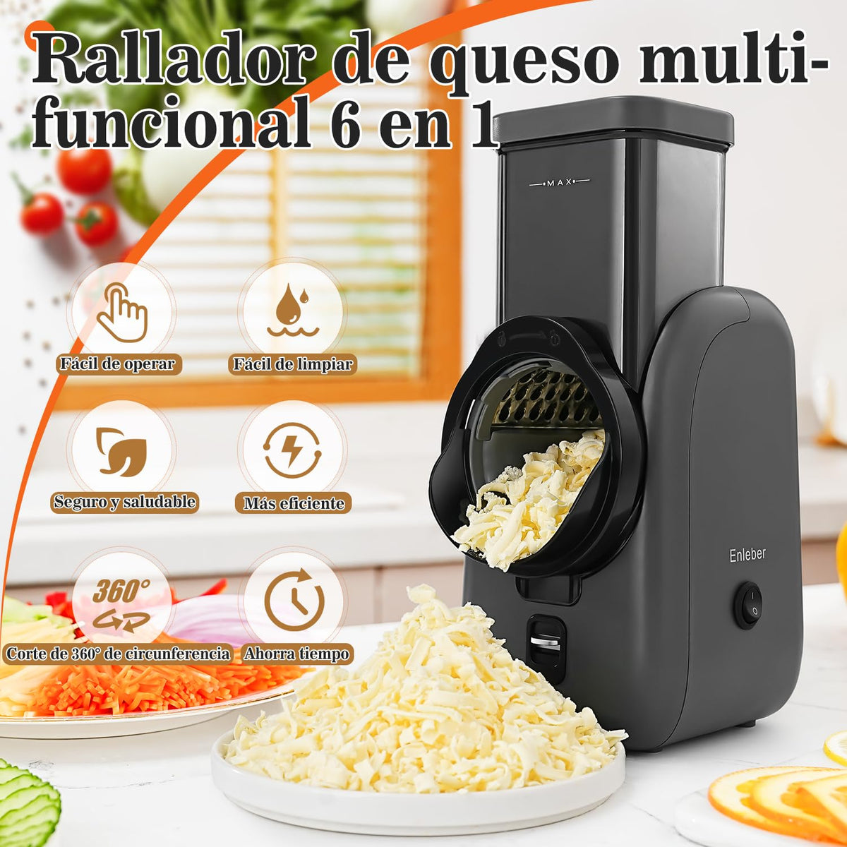 Electric Cheese Grater Rotary Slicer-One-Touch Control Vegetable Slicer, Nuts Grinder Cheese Shredder for Home Kitchen Use, 6 Replaceable Stainless Steel Blades(Black)