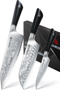 KIMROSE Damascus Knife Set - 3PCS - High-Carbon 10Cr15CoMoV Alloy Steel - Professional Chef Knife - G10 Handle - Razor Sharp Kitchen Knives - Magnetic Sheath - Gift Box