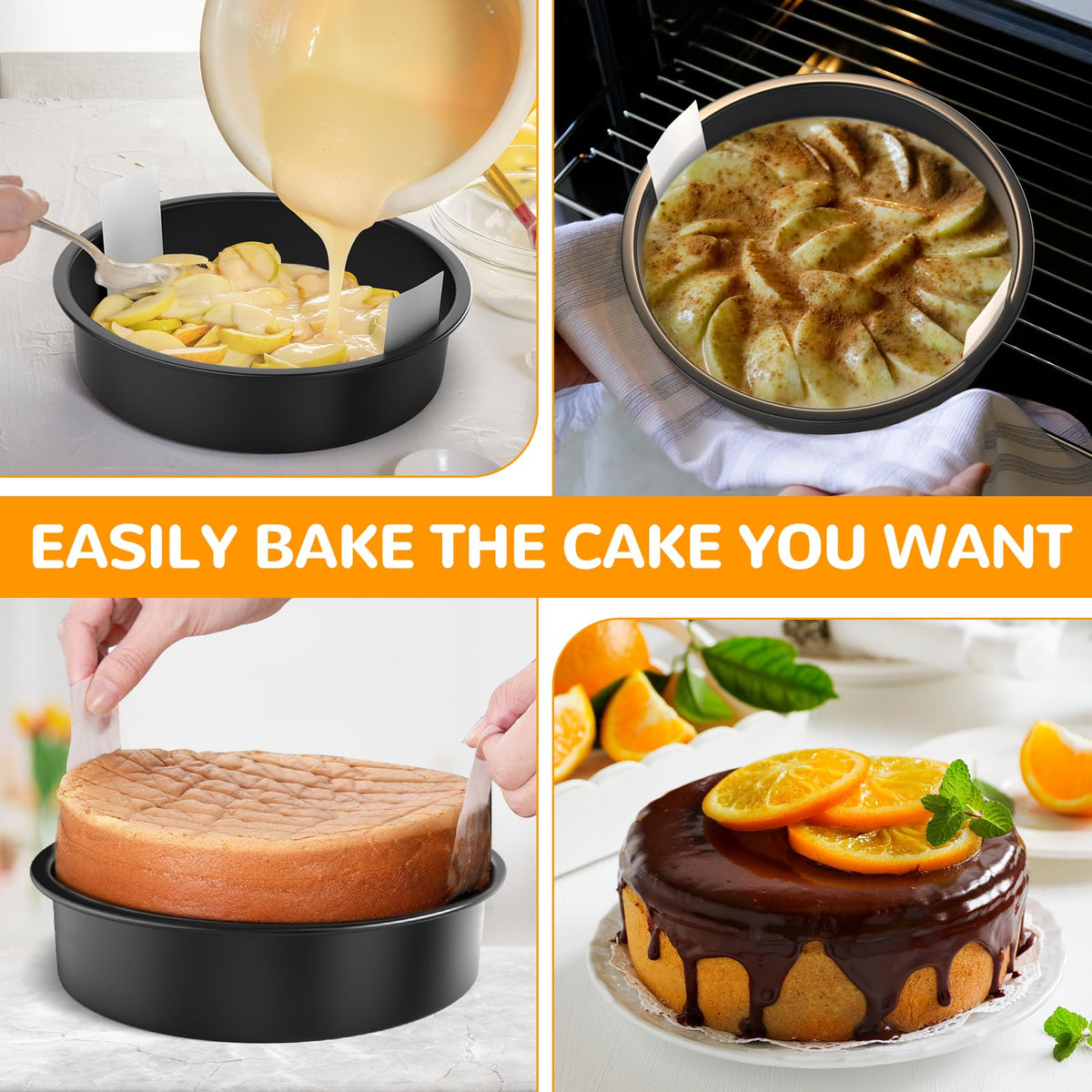 AltarreT 8 Inch Round Cake Pan Set of 3, Nonstick Baking Pans with 100PCS Parchment Paper, Dishwasher Safe