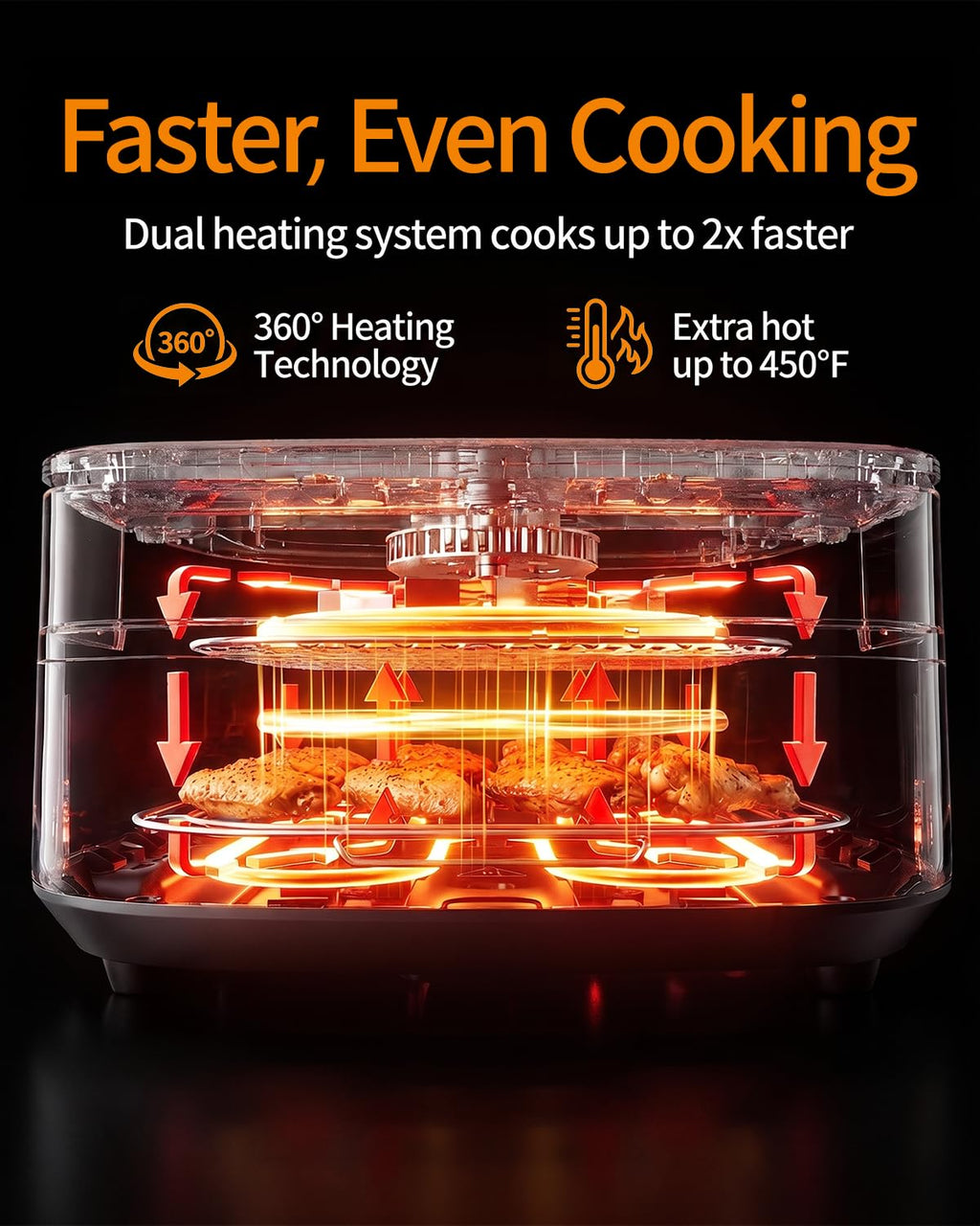 11-in-1 Large Air Fryer, 6QT Airfryer Top & Bottom Heating, No Flip Needed