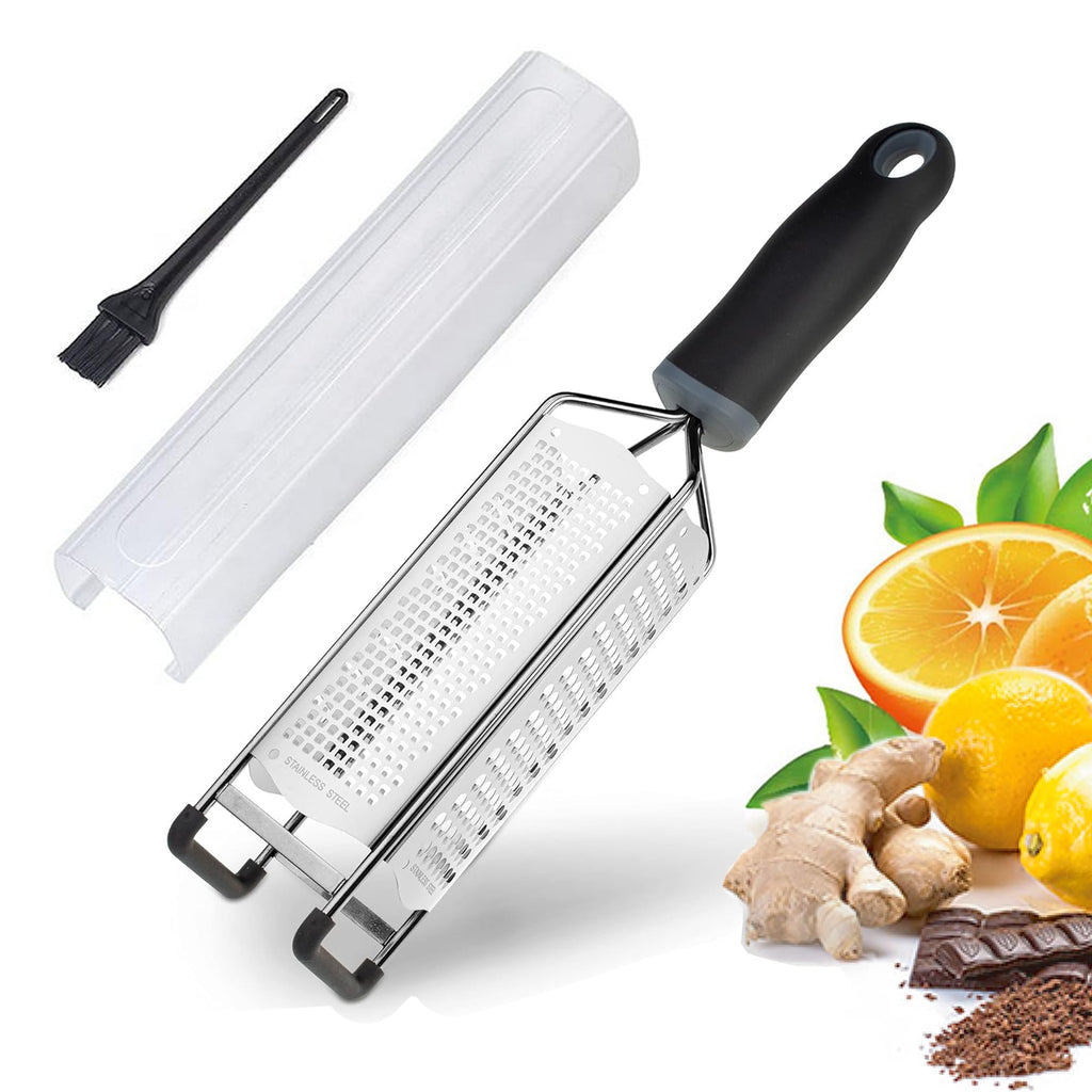 3-in-1 Lemon Zester & Cheese Grater, 304 Stainless Steel, 12-Inch, Black