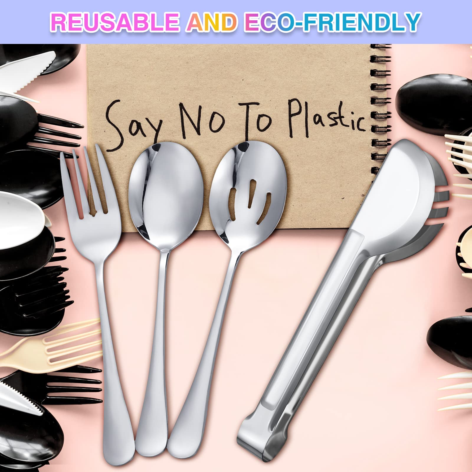 Patelai 15 Pieces Silver Serving Utensil Set, Stainless Steel Buffet