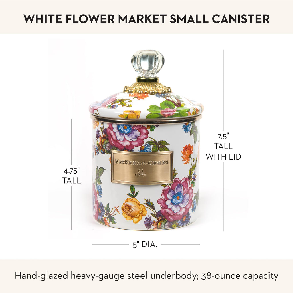 MACKENZIE-CHILDS Enamel Canister, Small, White Flower Market