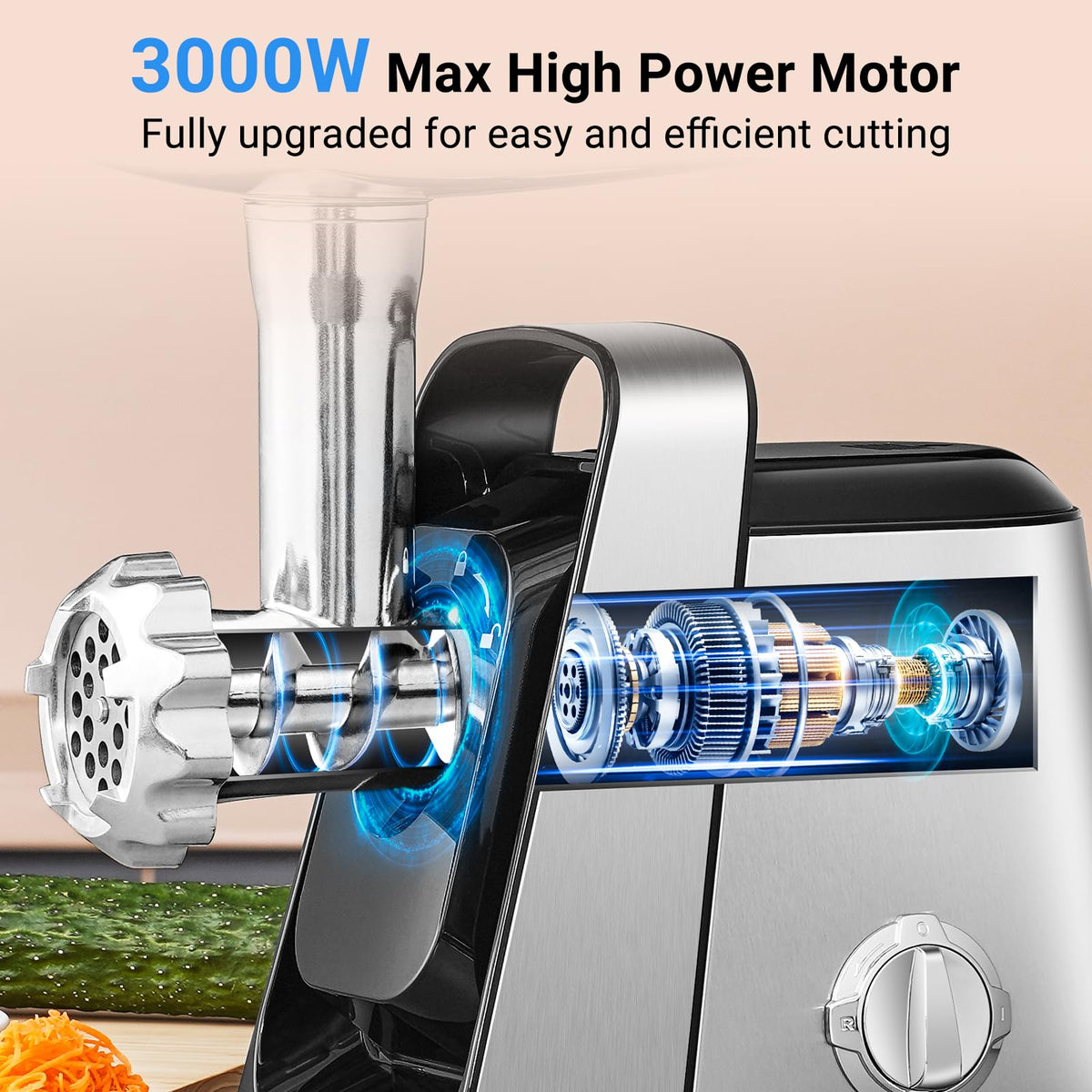 AAOBOSI 6-in-1 Meat Grinder, 3000W, 2 Speeds + Reverse, for Daily Prep