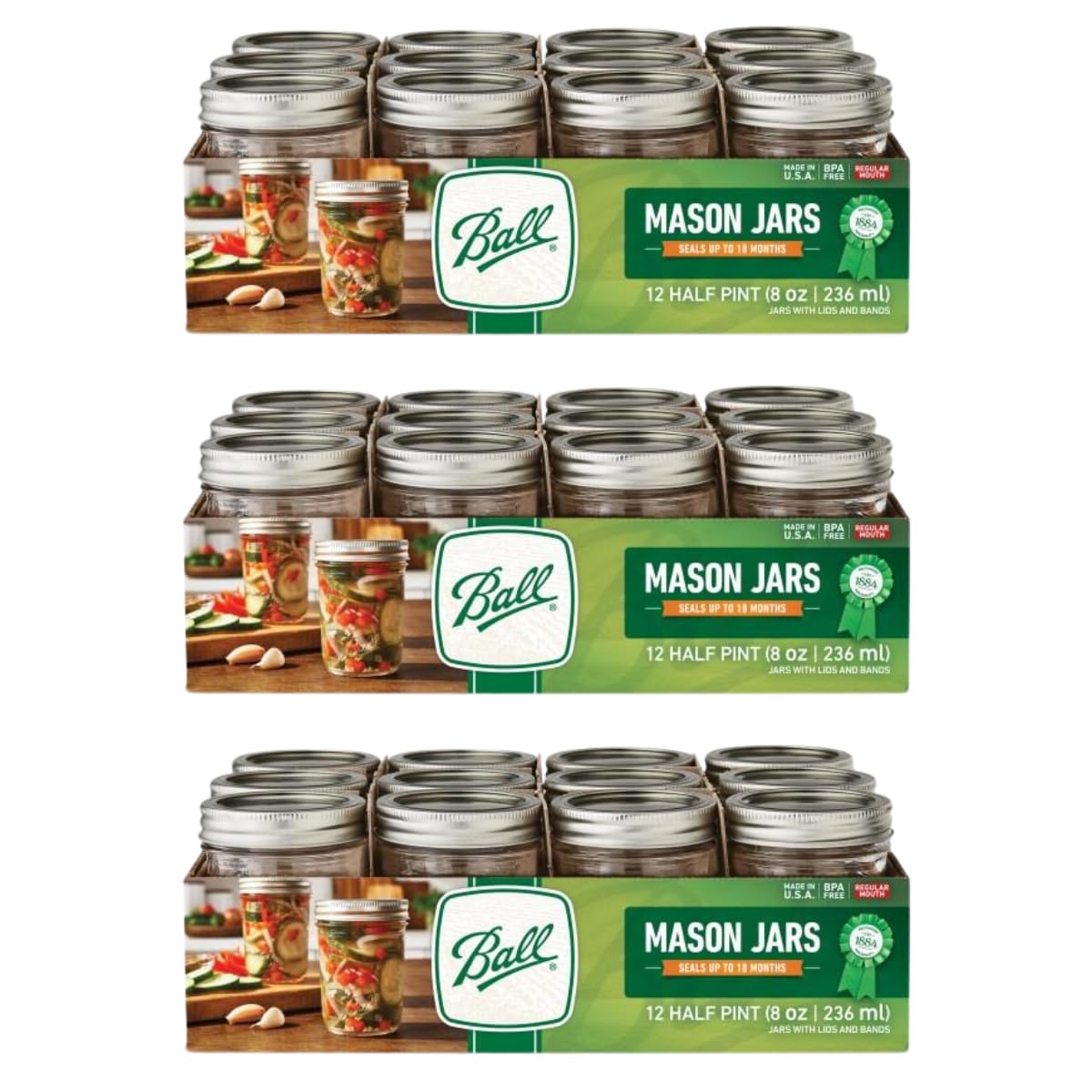 Ball Regular Mouth Glass Mason Jars with Lids and Bands, Used for Canning (Half Pint, 8 Ounce (Pack of 6))