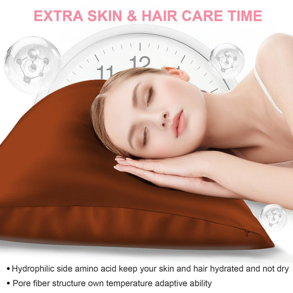 LYSHIN Silk Pillow Cases 2 Pack Standard Size with Zipper, Orange