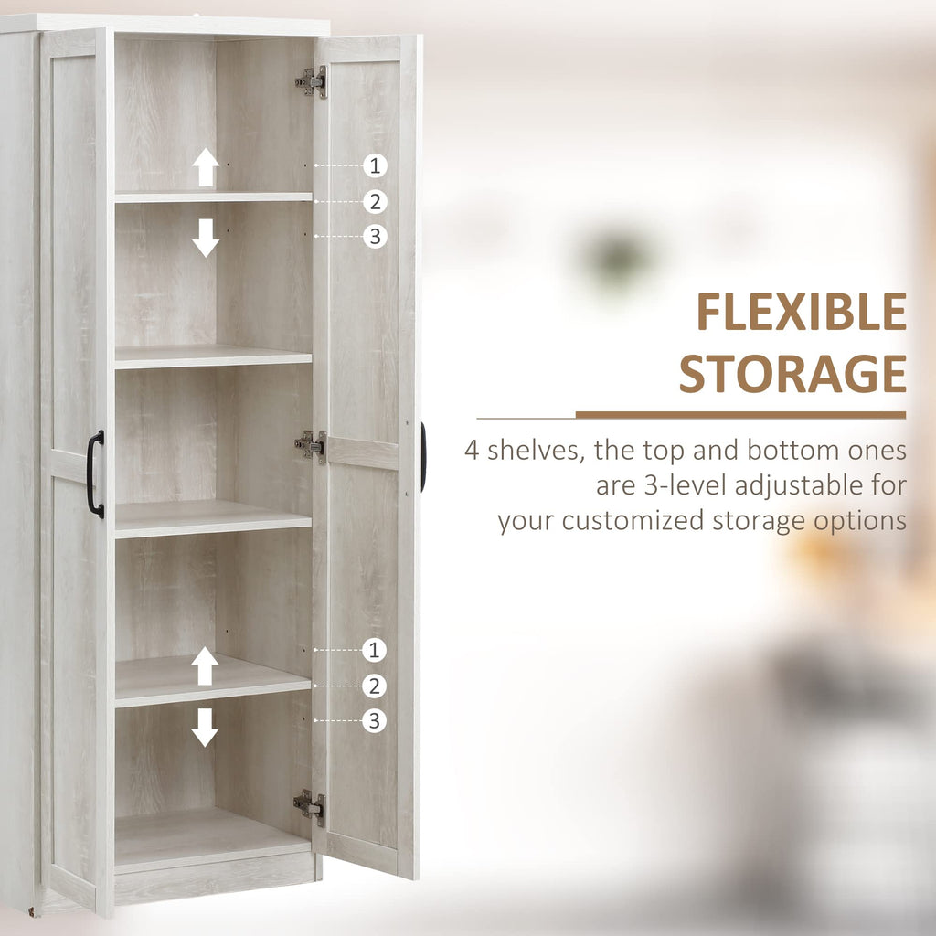 HOMCOM 63" 2-Door Kitchen Pantry 5-Tier Antique White