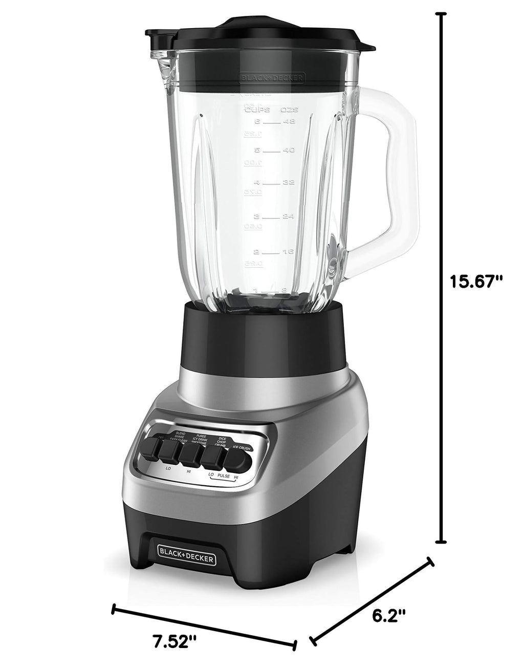 BLACK+DECKER PowerCrush Multi-Function Blender with 6-Cup Glass Jar, 4 Speed Settings, Silver