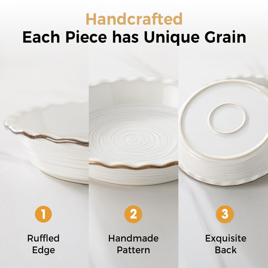 Frewinky Ceramic Pie Pan for Baking, 9 inch Pie Dish with Ruffled Edge, Nonstick Deep Pie Plate, Farmhouse Decor Quiche Tart Baking Dish for Thanksgiving, Microwave & Oven Safe, Set of 2