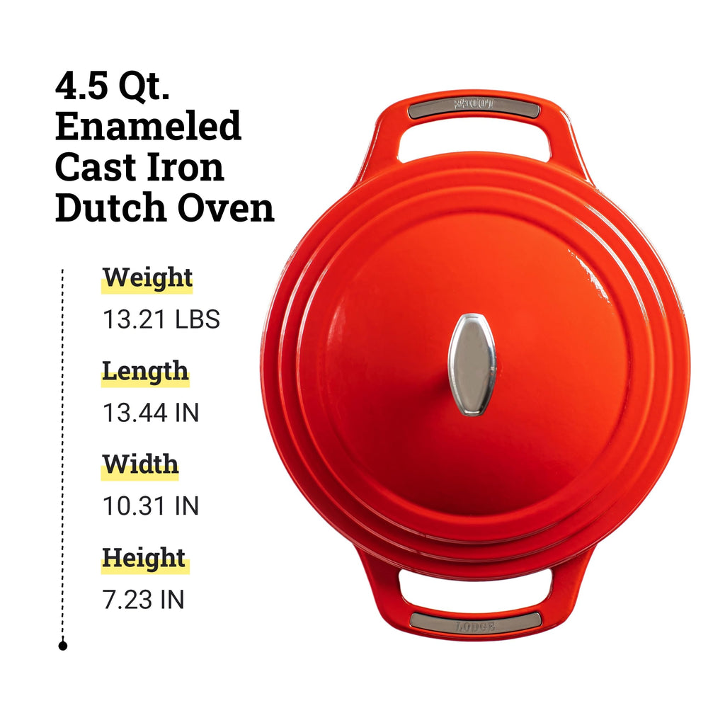 Lodge USA Enamel 4.5 Qt Enameled Cast Iron Dutch Oven - Cast Iron Cookware - Dutch Oven Pot with Lid - Cherry On Top Color - 4.5 Qt Capacity