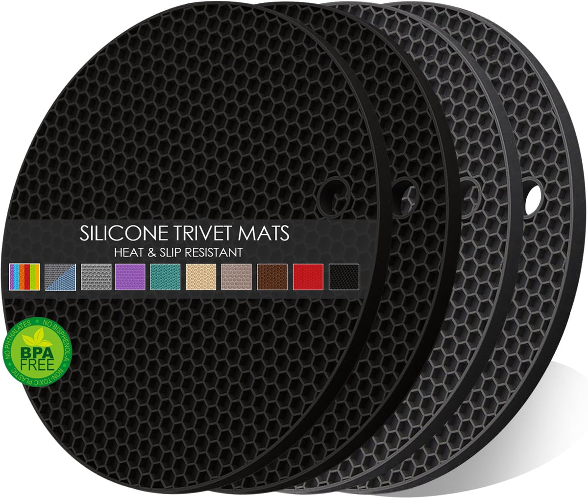 Silicone Trivets for Hot Pots and Pans, 3 Pack Heat Resistant Pot Holders for kitchen Large Silicone Trivet Mat for Hot Dishes, Black Hot Pads for Kitchen Counter, Hot Mats Spoon Rest, 9 * 12 Inches
