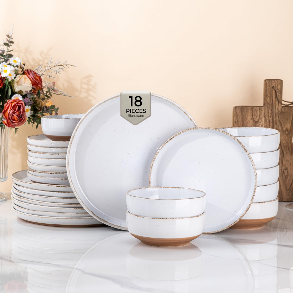 AmorArc Dinnerware Sets for 6, 24 Pieces Ceramic Plates and Bowls Set