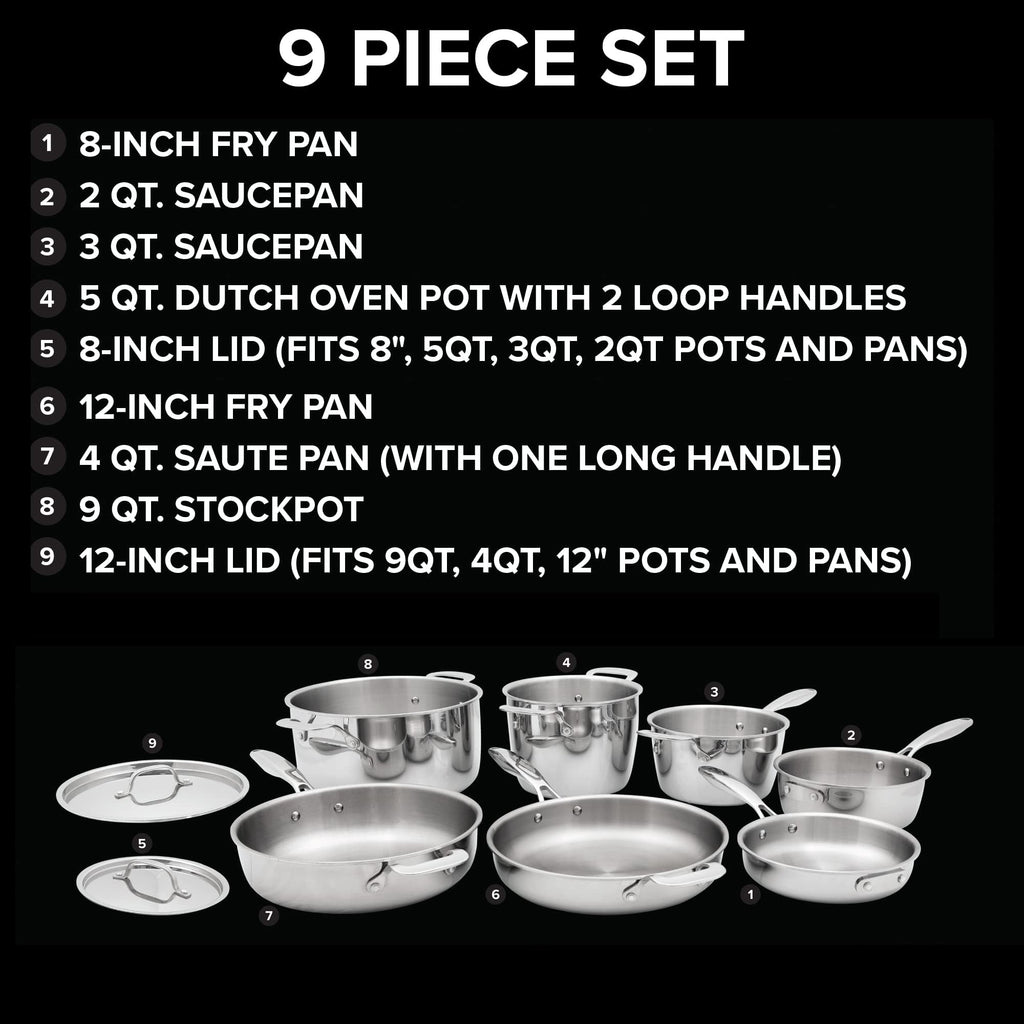 Nuwave Premium Tri-Ply Stainless Steel Cookware Set with Nesting Design