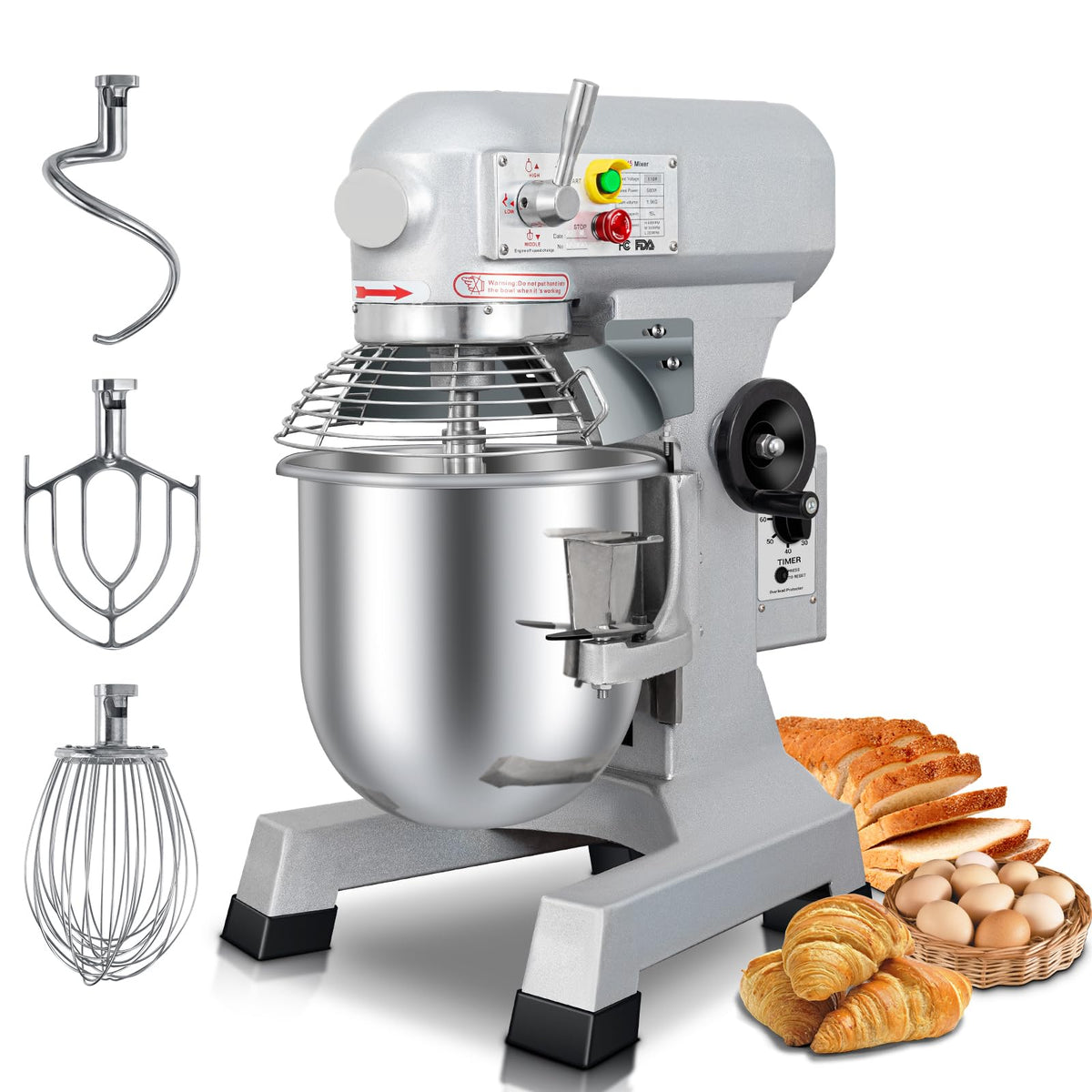 BOSBAK Commercial Food Mixer 30Qt, Dough Mixer with 3-Speeds, 1250W