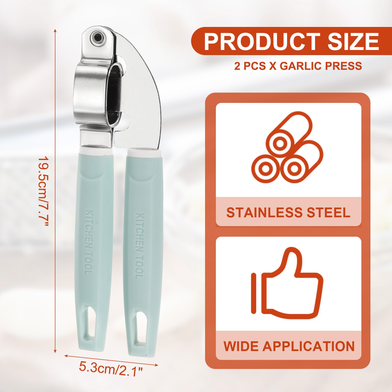 uxcell 2pcs Garlic Press, 7.7 Inch Stainless Steel Garlic Crusher and Peeler for Home Cooks and Professional Chefs, Blue