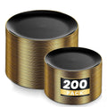 KIRE 200Pcs Black Plastic Plates - Black and Gold Plates Disposable for Party - Include 100 for Dinner and 100 for Dessert for Birthday/Wedding/Halloween