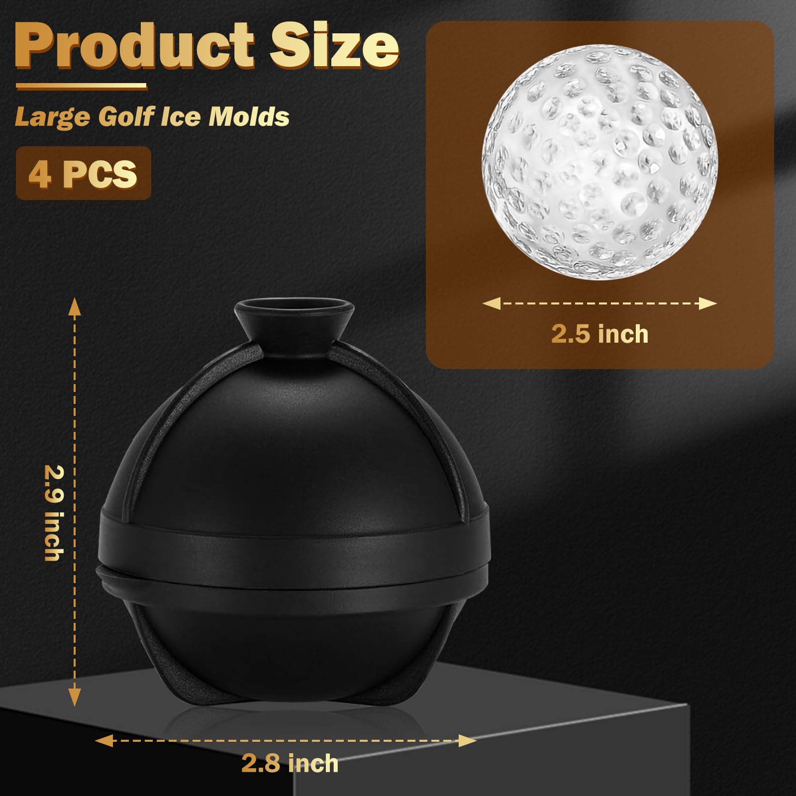4 Pack Golf Ball Ice Cube Mold 2.5 Inch Large Silicone 3D Golf Ball Ice Cube Molds Novelty Golf Ball Cube Molds Christmas Gifts for Cocktails, Bourbon,Brandy, Whiskey (4, Golf Ball)