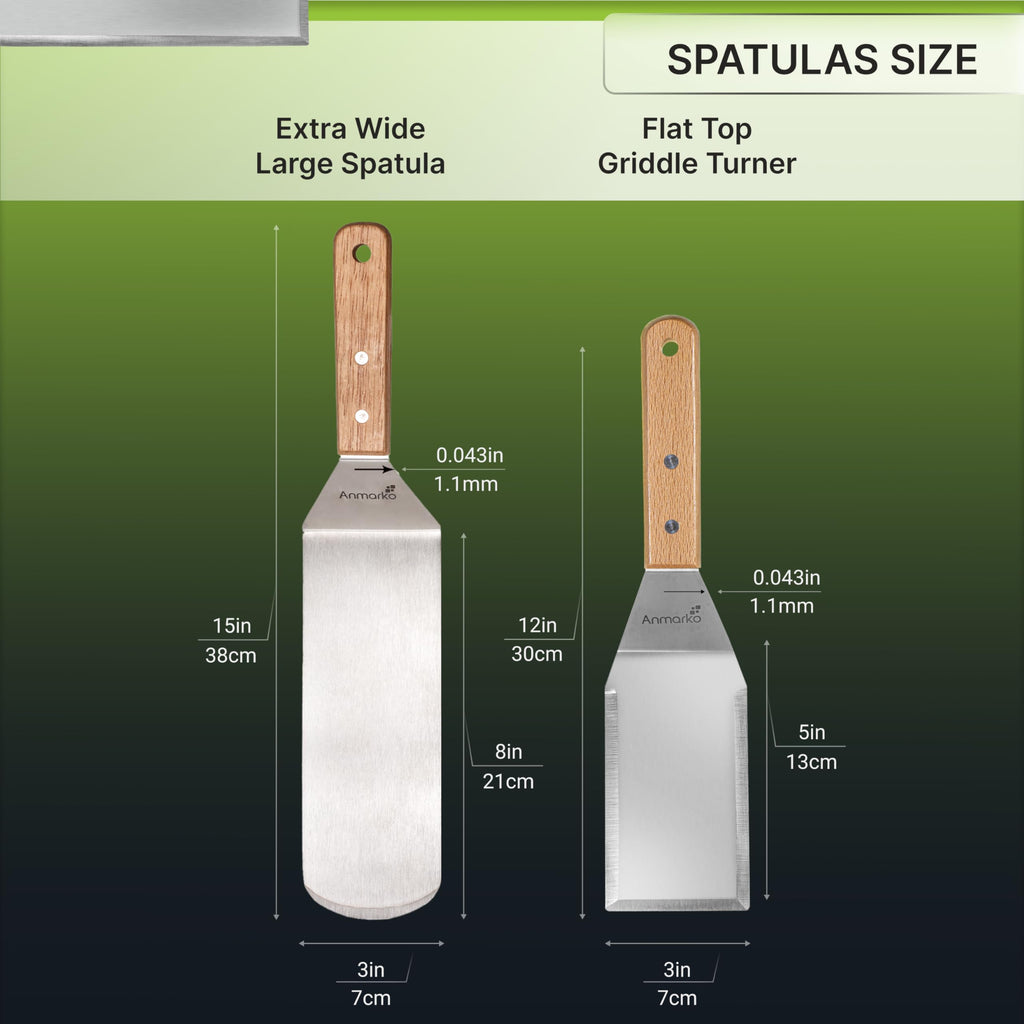 Anmarko Professional Griddle Spatula Set - Stainless Steel Metal Spatula and Griddle Scraper - Heavy Duty Commercial Grade