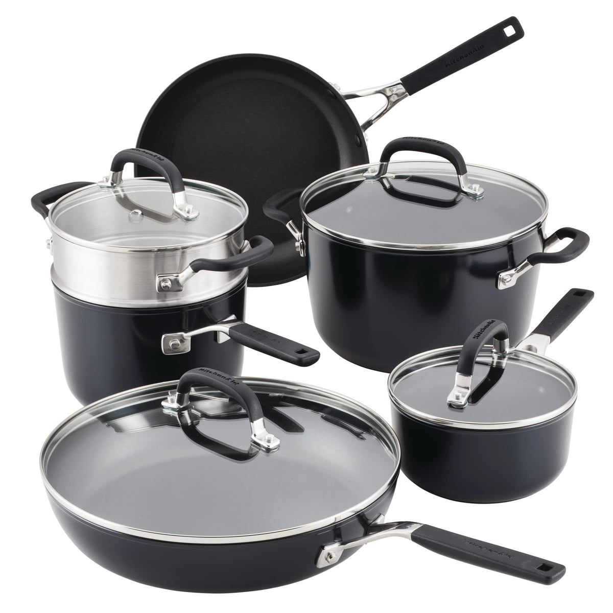 KitchenAid Hard Anodized Nonstick Cookware/Pots and Pans Set, 10 Piece - Matte Black
