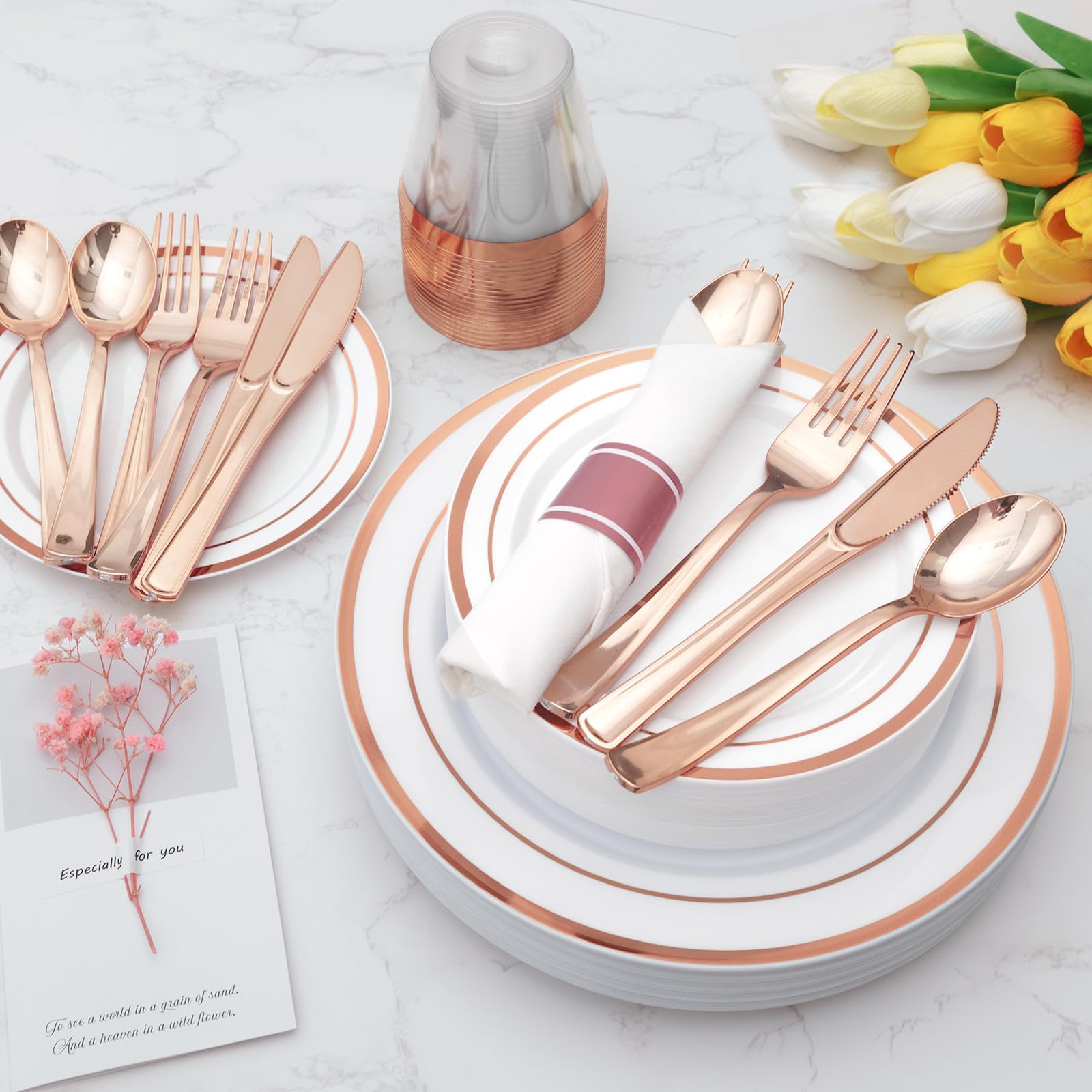 Goodluck 175 Piece Rose Gold Plastic Dinnerware Set for 25 Guests