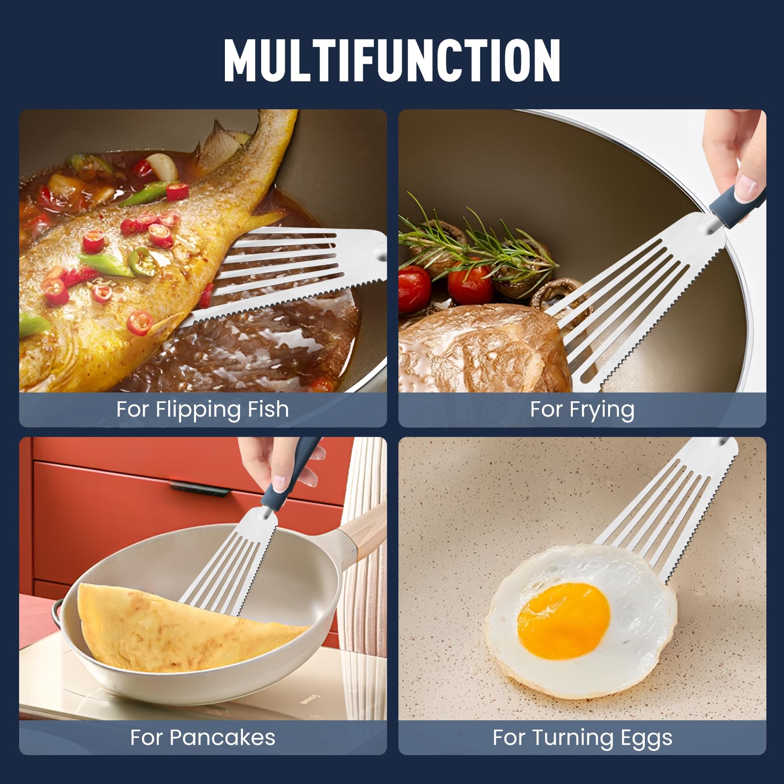 2-Piece Silicone Fish Spatula for Nonstick Cookware,Thin Slotted Turner