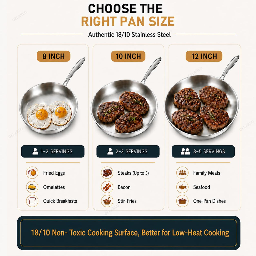 DELARLO Tri-Ply Stainless Steel Pan,18/10, 12"+Lids