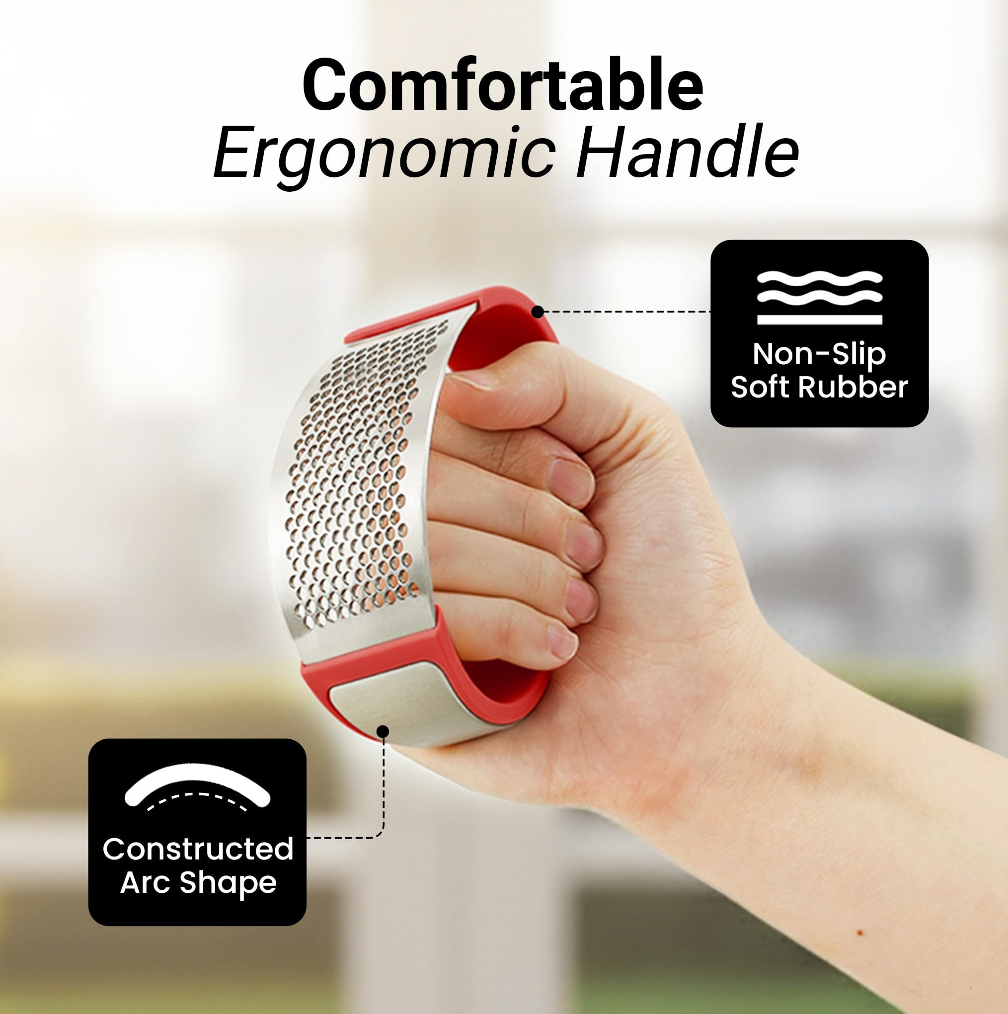Zulay Kitchen Stainless Steel Garlic Press Rocker Set - Premium Garlic Mincer Garlic Crusher - New Innovative Garlic Crusher with Peeler and Scraper - Comfortable Grip (Red)