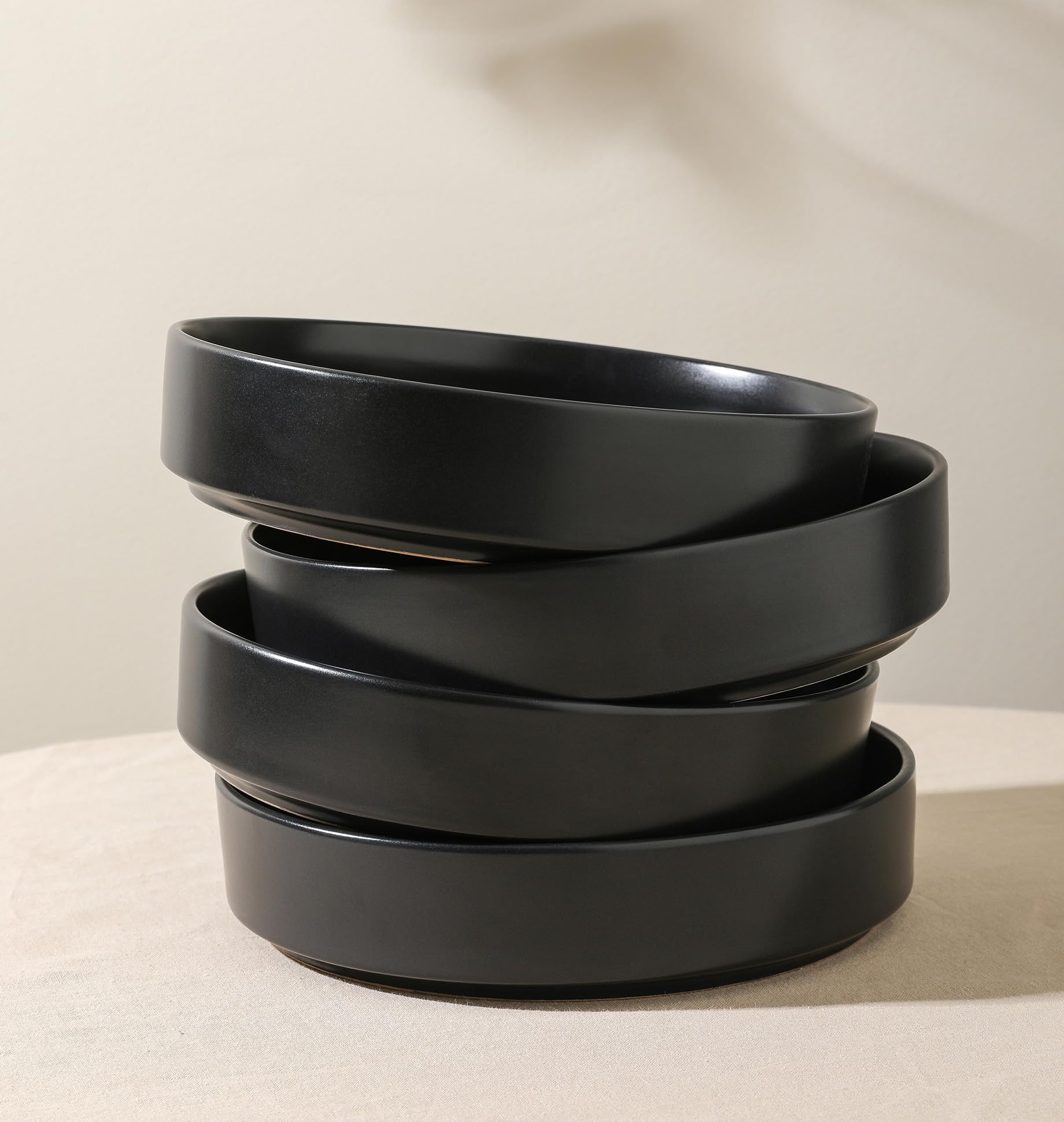 Stone Lain Celina Stoneware Bowl Set, 4-Piece Pasta Bowls for Kitchen, Ceramic Serving for Ramen, Fruit, Cereal, Dinner - Microwave & Dishwasher Safe, Black